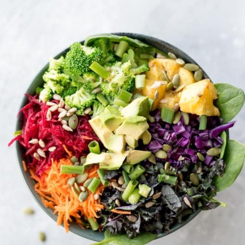 Fresh wholesome Mediterranean bowl and greens